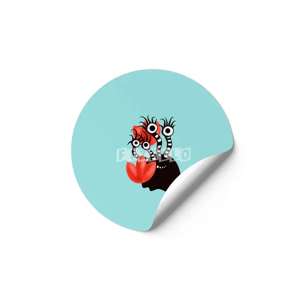 Cute Black Monster With Abstract Tulips Etiket