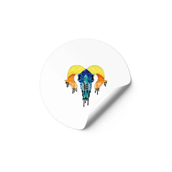 Colorful Ram Skull Etiket