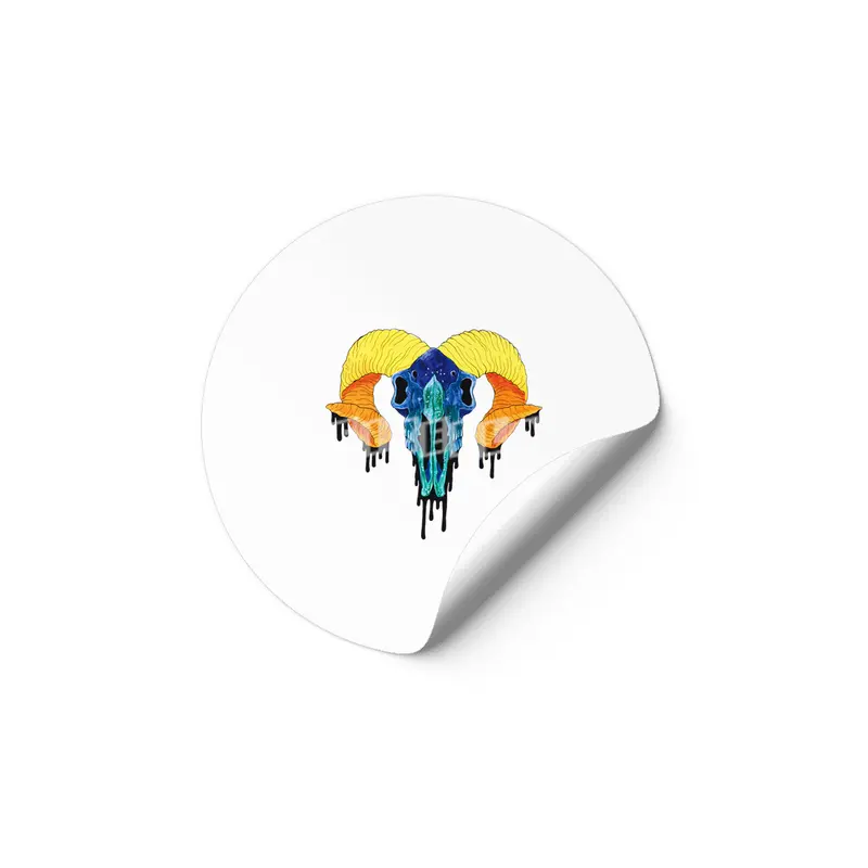 Colorful Ram Skull Etiket