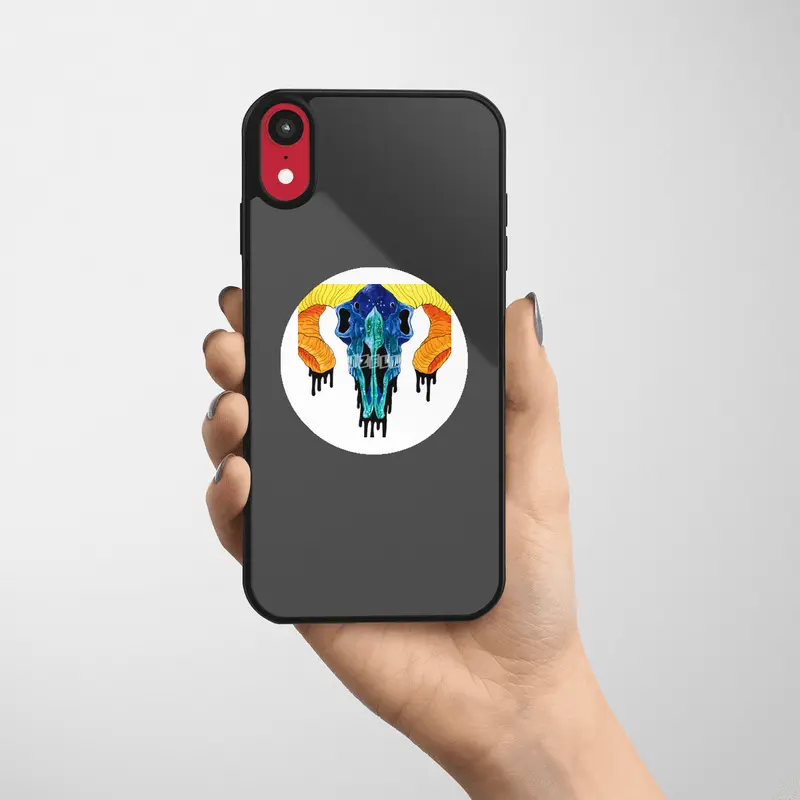 Colorful Ram Skull Etiket