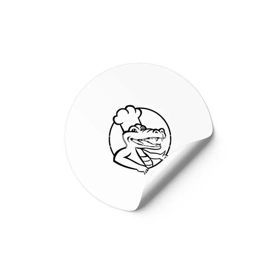Happy Chef Alligator Gator or Crocodile Wearing Chef Hat Circle Mascot Retro Black and White Etiket