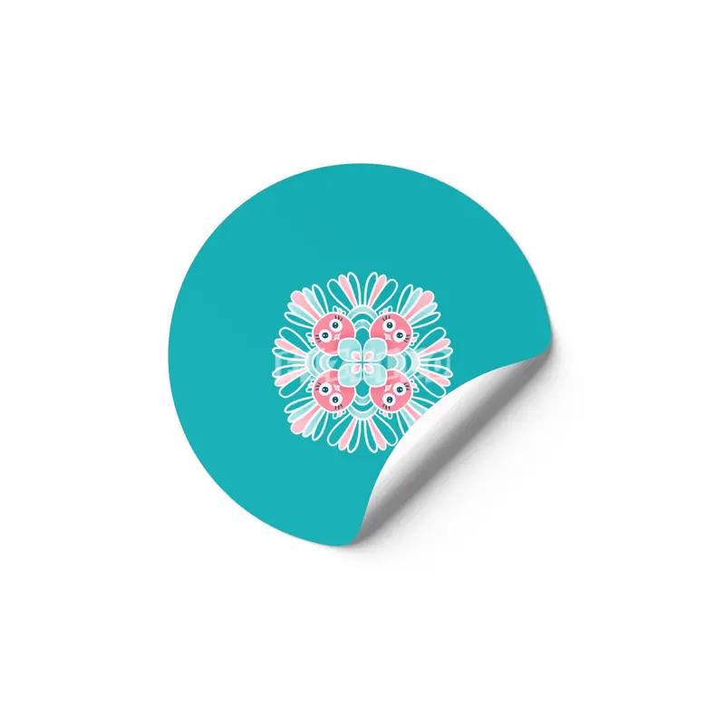 Cute Birds Flower Mandala Etiket