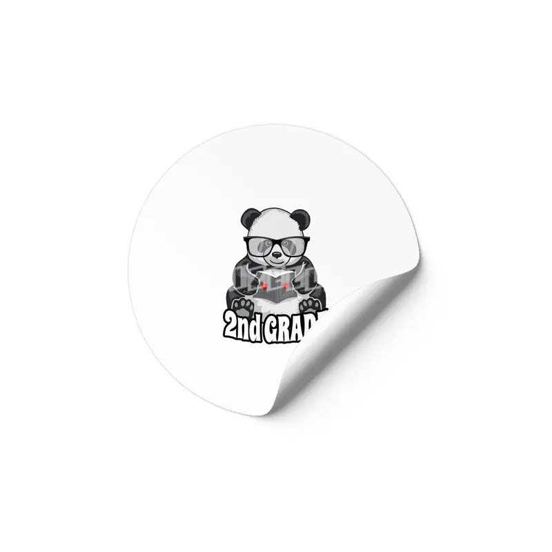 2nd Grade Back To School Panda Book Reader Teacher Heart Etiket