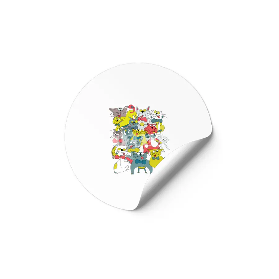 Funny doodle colorful cats.Seamless pattern with funny hand drawn cats Etiket
