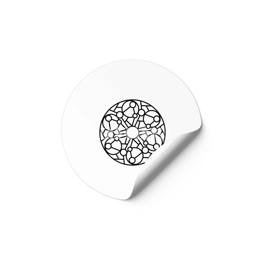 Black and white circle flower ornament, ornamental round lace design. Floral mandala. Hand drawn ink Etiket