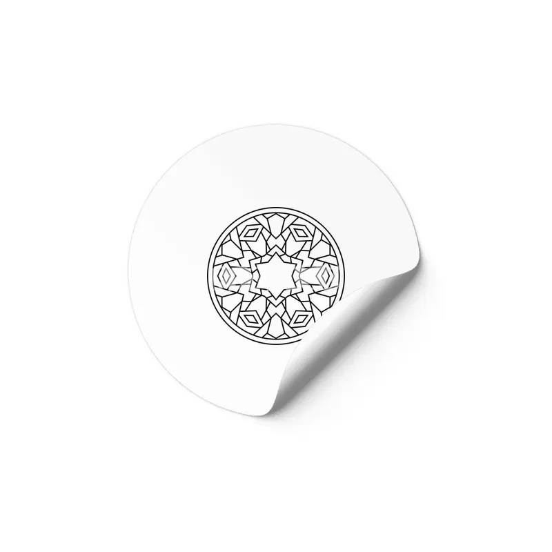 Black and white circle flower ornament, ornamental round lace design. Floral mandala. Hand drawn ink Etiket