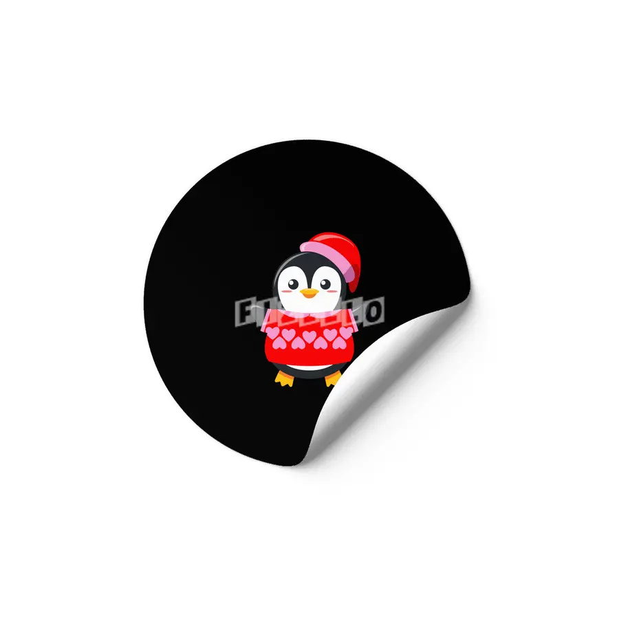 Cute Penguin with a heart sweater and hat Etiket