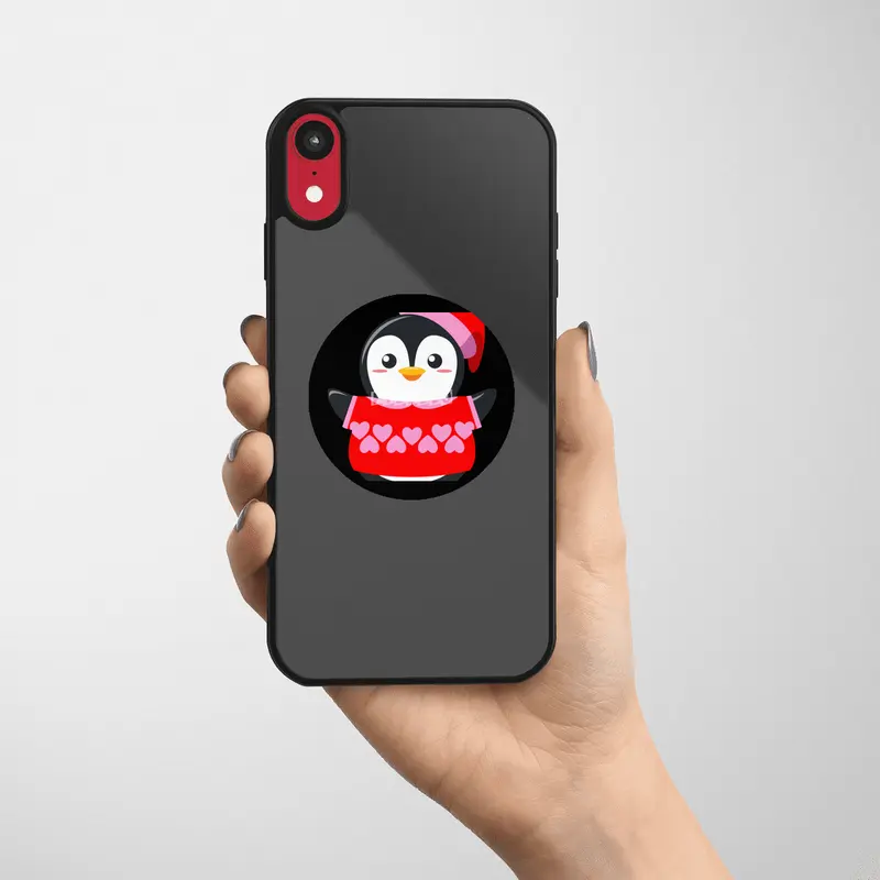 Cute Penguin with a heart sweater and hat Etiket