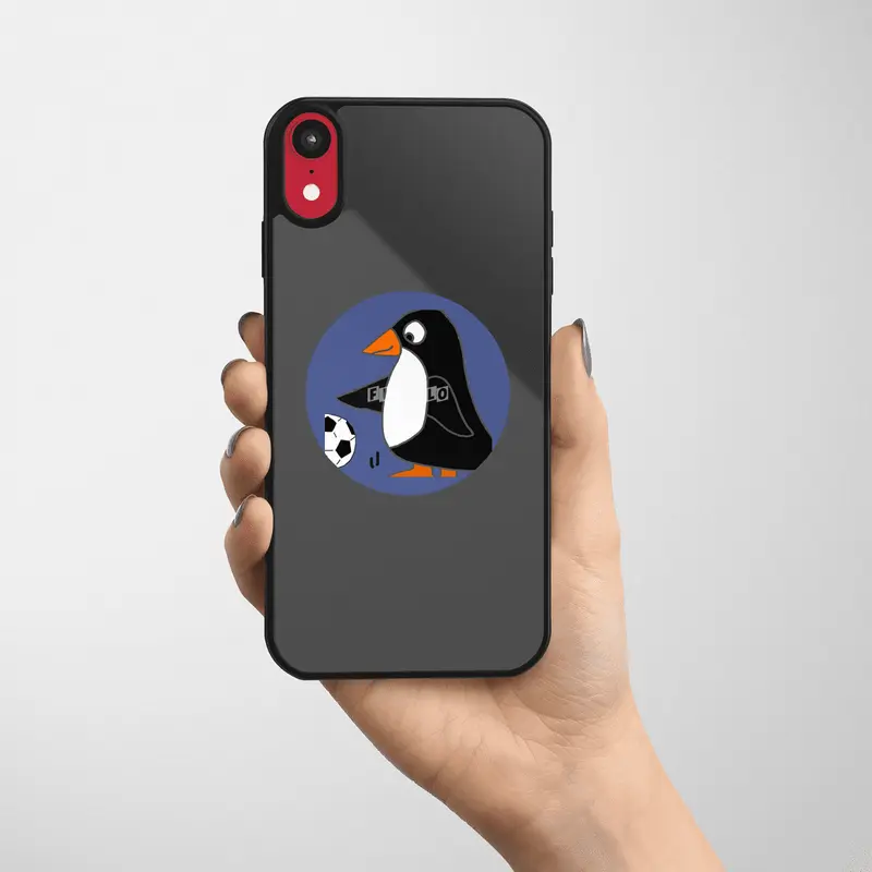 Funny Penguin Playing Soccer Sports Cartoon Etiket