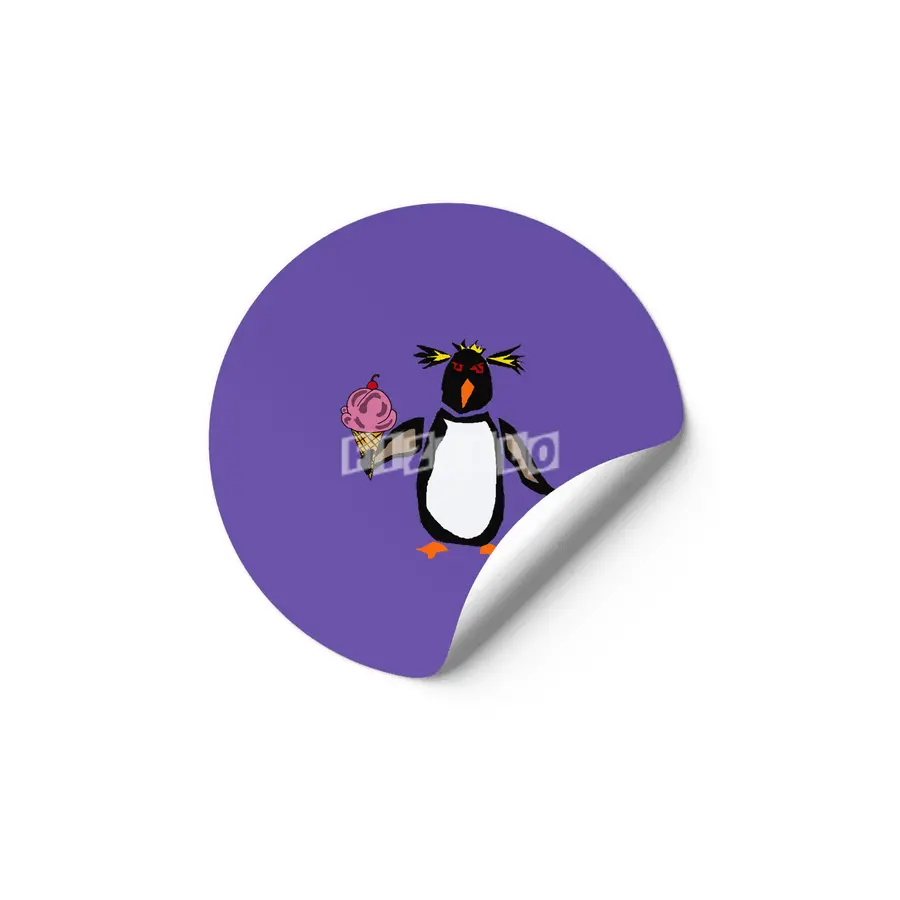 Funny Rockhopper Penguin eating Ice Cream Cone Etiket