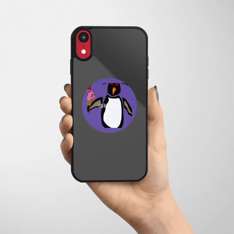 Funny Rockhopper Penguin eating Ice Cream Cone Etiket