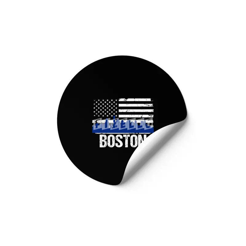 Boston Skyline Silhouette on Distressed American Flag Etiket