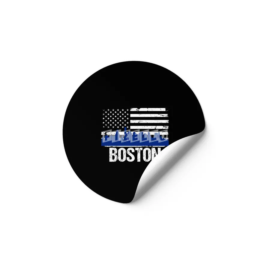 Boston Skyline Silhouette on Distressed American Flag Etiket