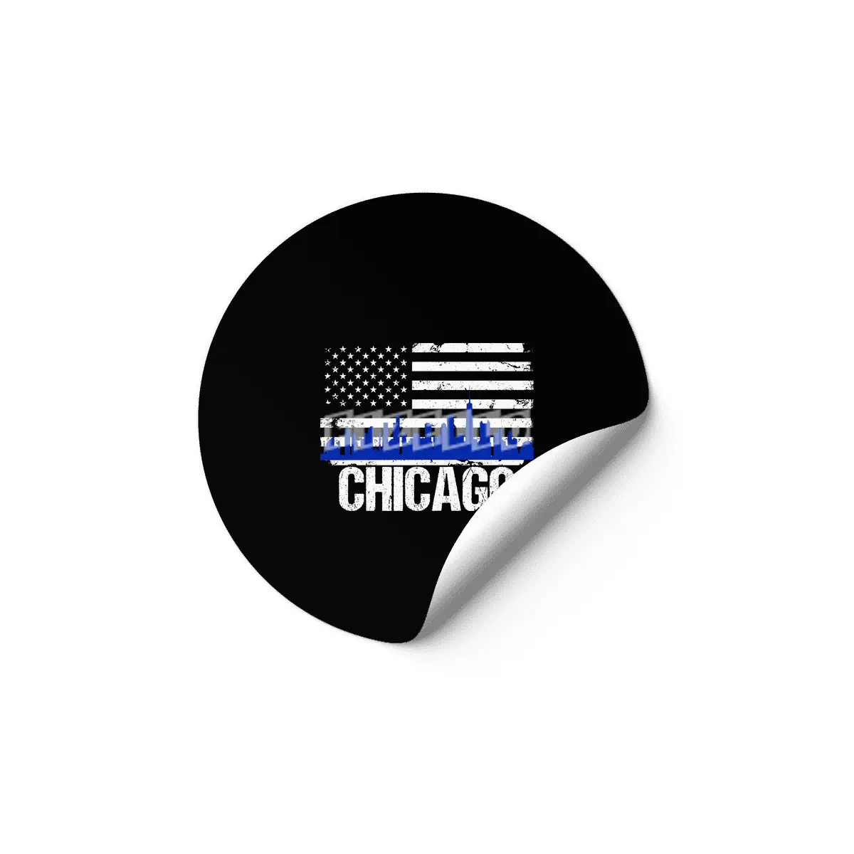 Chicago Skyline Silhouette on Distressed American Flag Etiket