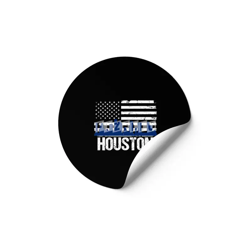 Houston Skyline Silhouette on Distressed American Flag Etiket
