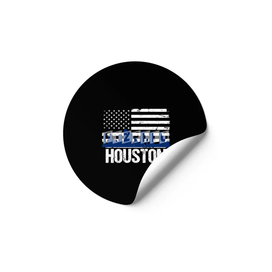 Houston Skyline Silhouette on Distressed American Flag Etiket