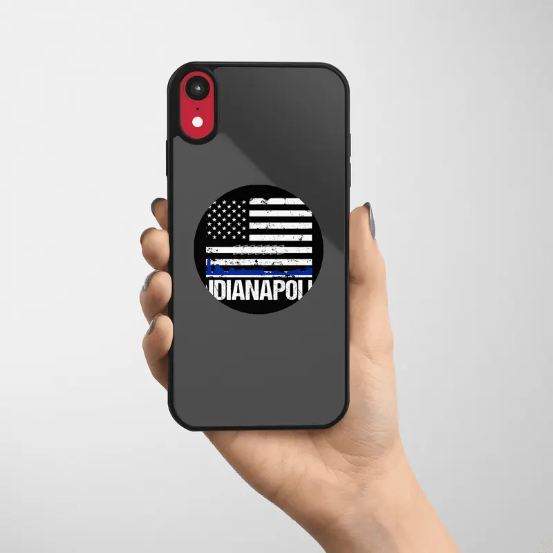 Indianapolis Skyline Silhouette on Distressed American Flag Etiket