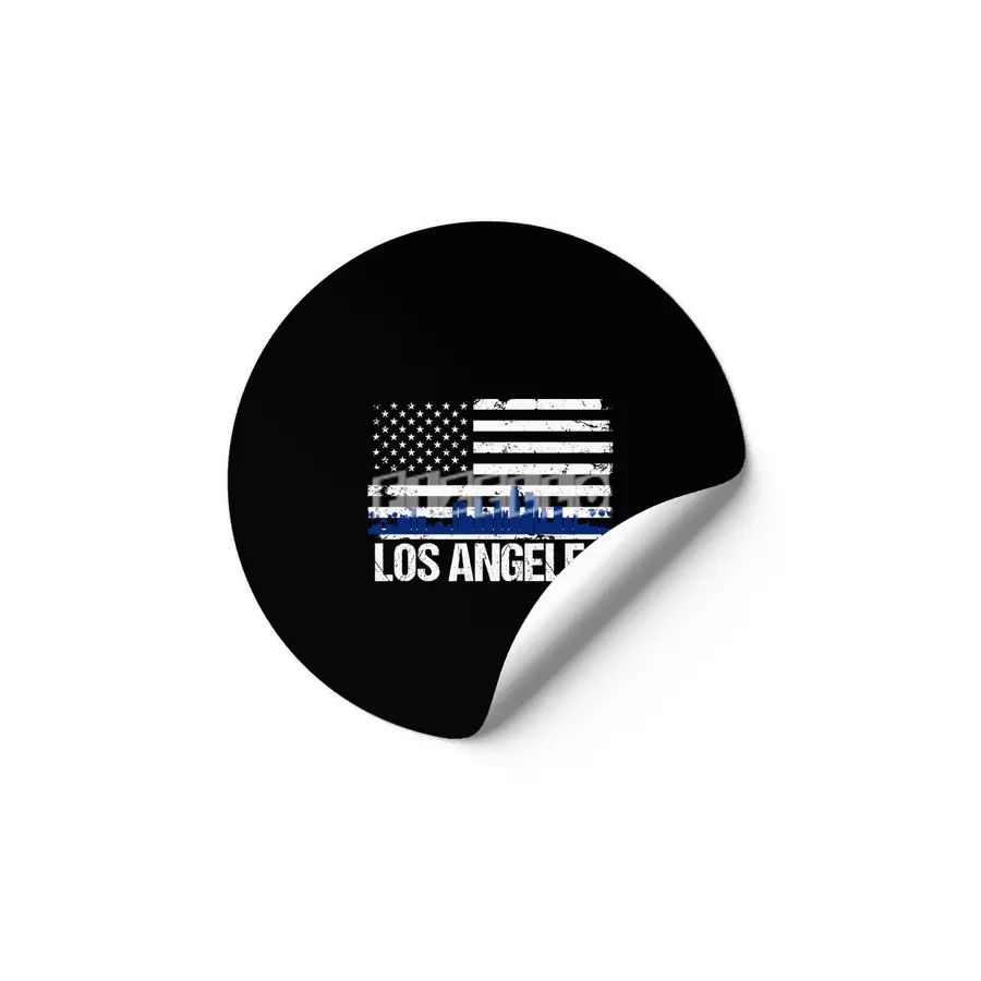 Los Angeles Skyline Silhouette on Distressed American Flag Etiket