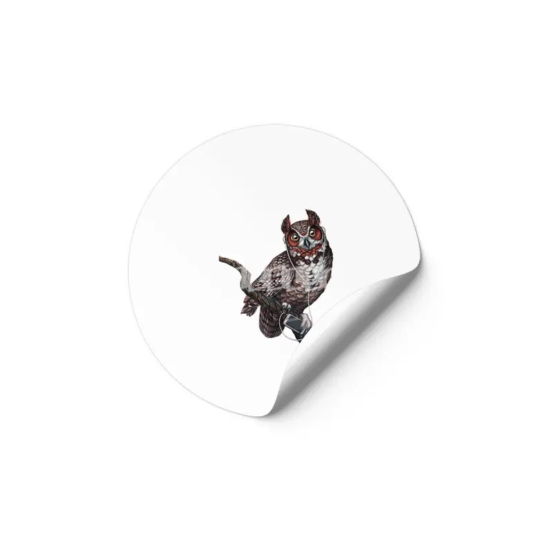 Great Horned Owl with Headphones  Etiket