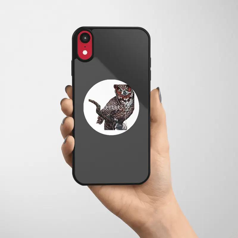 Great Horned Owl with Headphones  Etiket