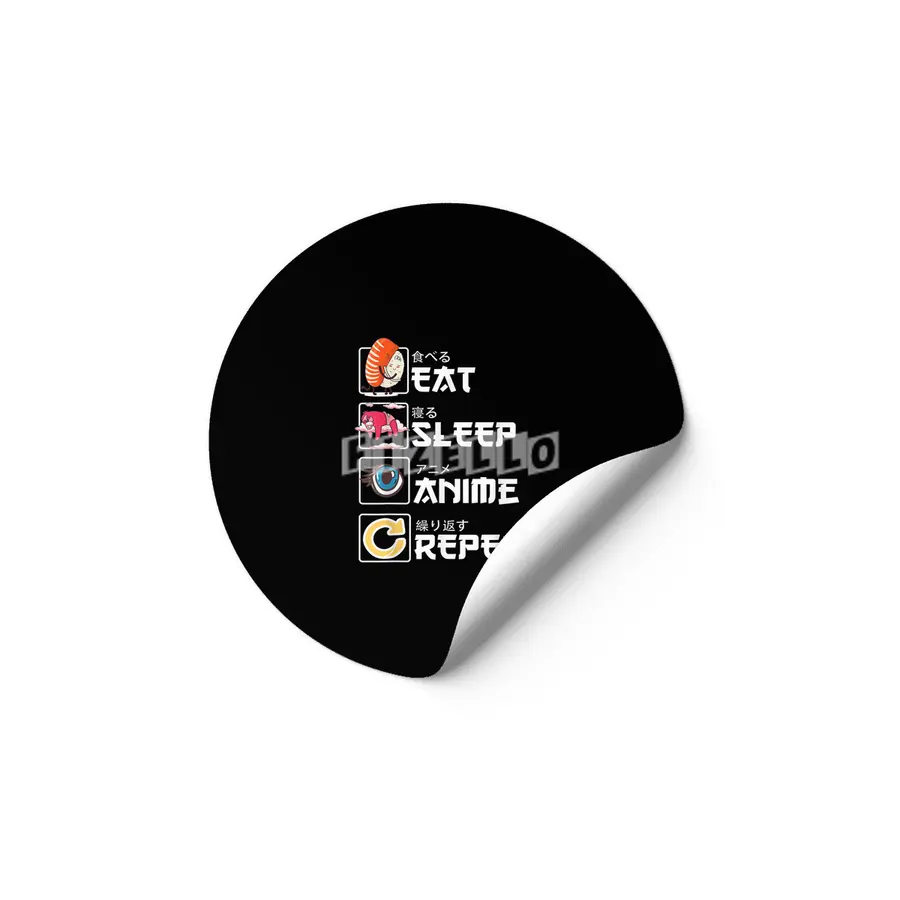 Kawaii Manga Sushi - Eat Sleep Anime Repeat - Cute Anime Etiket