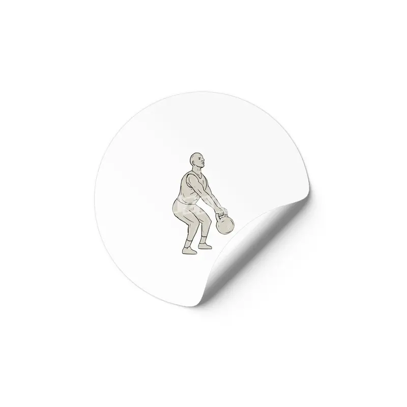 Athlete Fitness Squatting Kettlebell Drawing Etiket