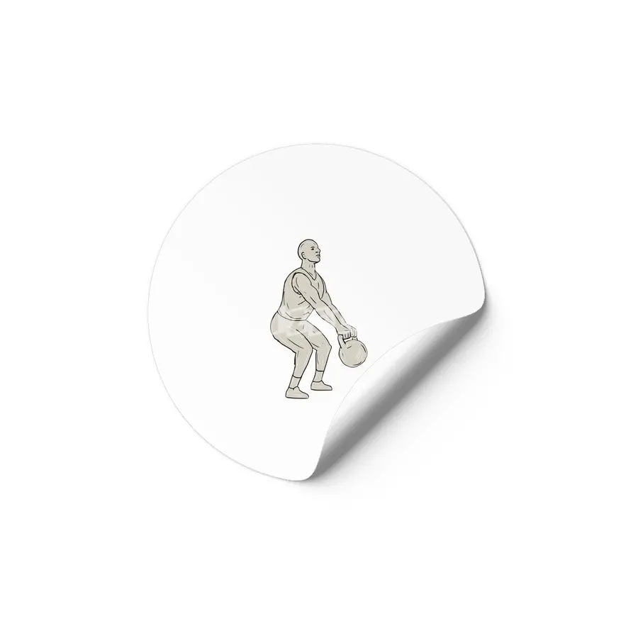 Athlete Fitness Squatting Kettlebell Drawing Etiket
