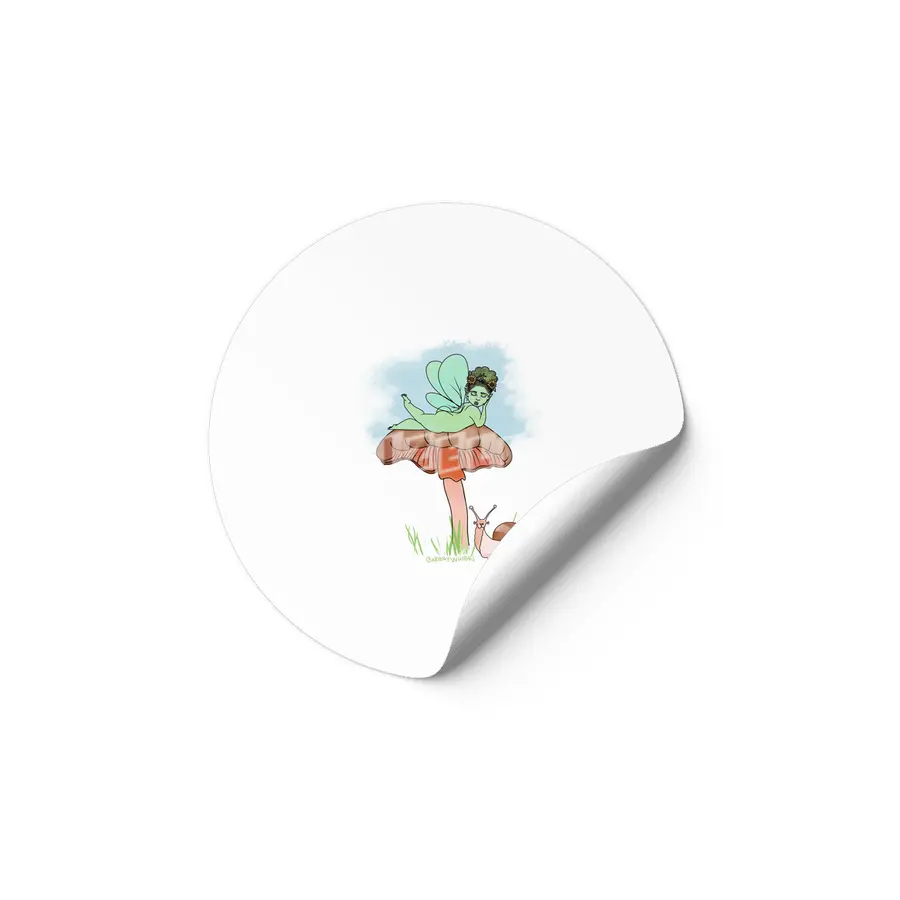 Fairie on Mushroom with Snail Friend Etiket
