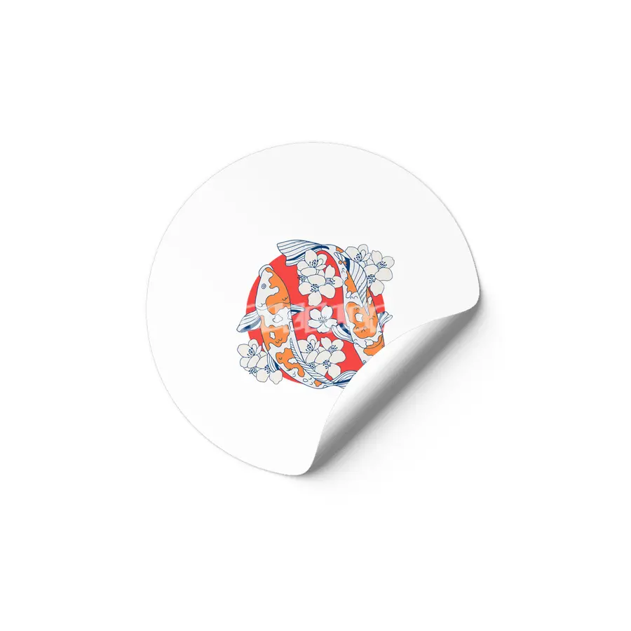 Colorful koi fish and flower Etiket