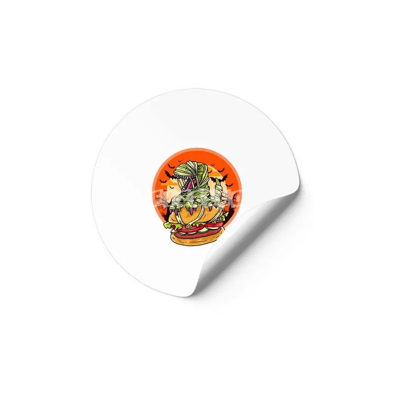 Cute Spooky Halloween Mummy T-Rex with Burger Etiket