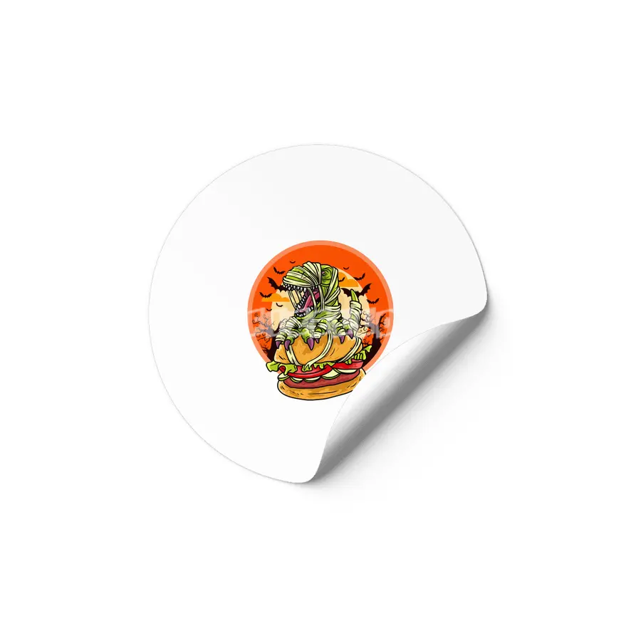 Cute Spooky Halloween Mummy T-Rex with Burger Etiket