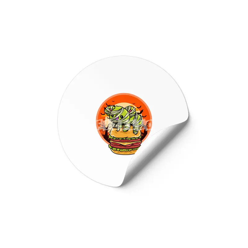 Cute Spooky Halloween Mummy T-Rex with Burger Etiket