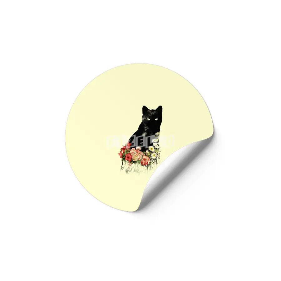 Black Cat Vintage Flower Good Luck Etiket