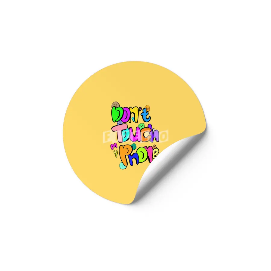 Don't Touch My Phone Colourful Doodle Art Etiket