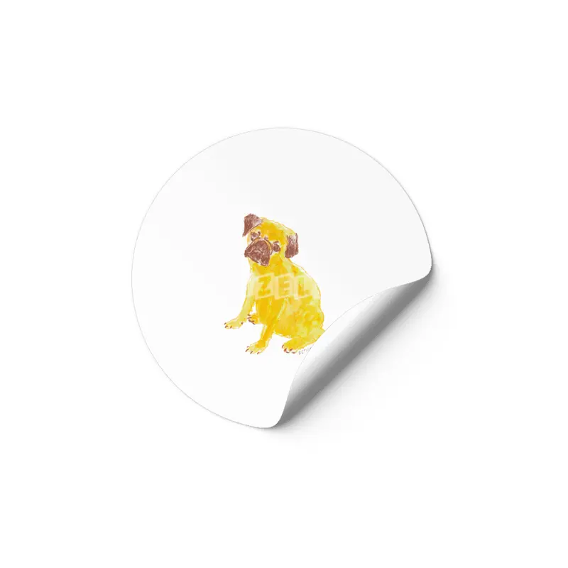 Cute artistic colorful drawing of Puppy Pug in Yellow and Brown Etiket