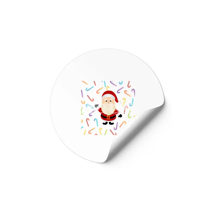 Christmas Santa Claus with colorful candy cane Etiket