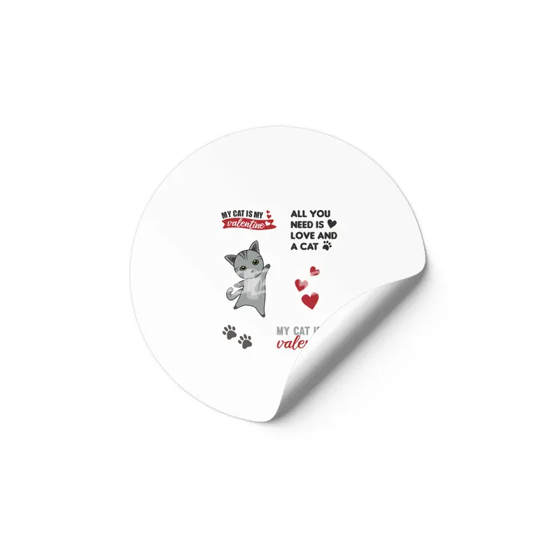 Cat Sticker Set My Cat Is My Valentine Gray Etiket