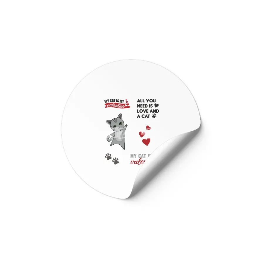 Cat Sticker Set My Cat Is My Valentine Gray Etiket