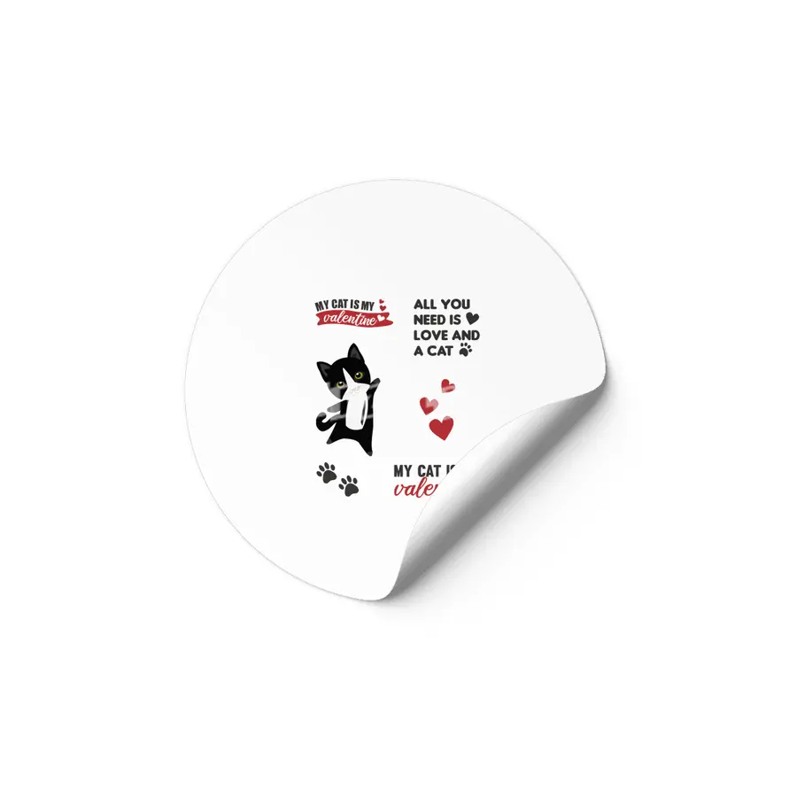 Cats Sticker Set My Cat Is My Valentine Black Etiket
