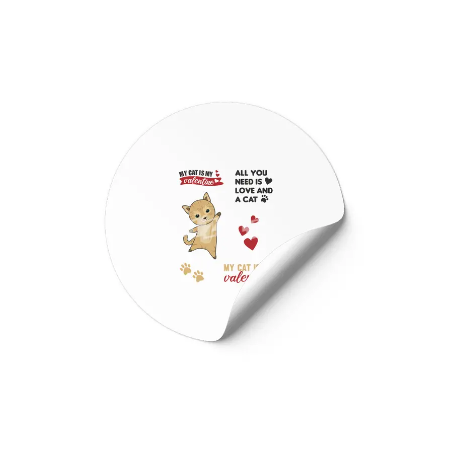 Cats Sticker Set My Cat Is My Valentine Brown Etiket
