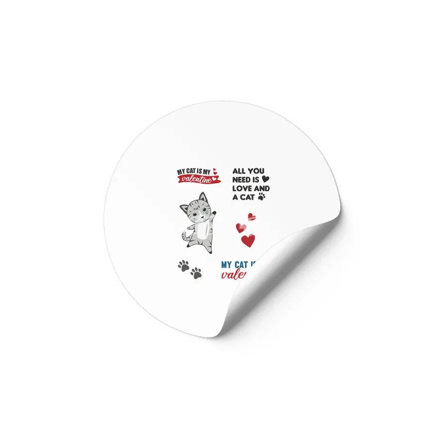 Cats Sticker Set My Cat Is My Valentine Light Gray Etiket