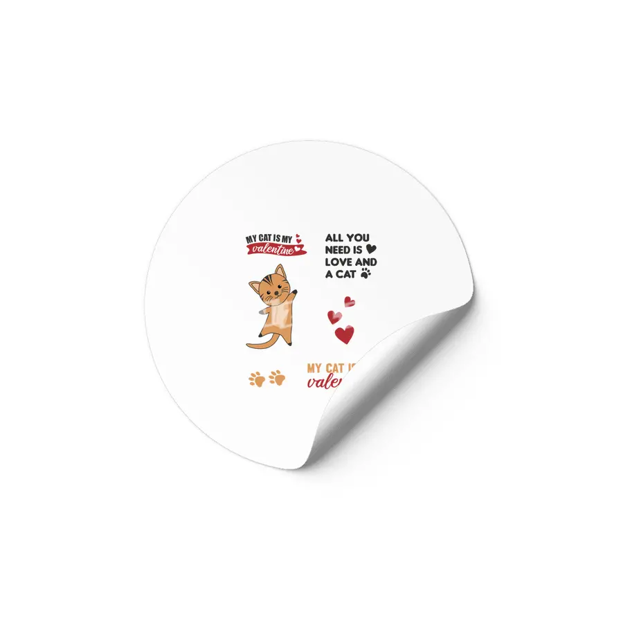 Cats Sticker Set My Cat Is My Valentine Red Heart Etiket