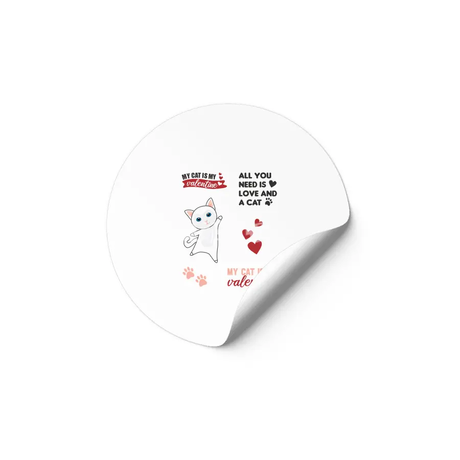 Cats Sticker Set My Cat Is My Valentine White Etiket