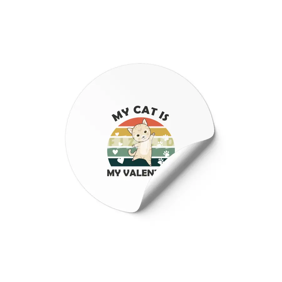 My Cat Is My Valentine Beige Cat Heart Vintage Etiket