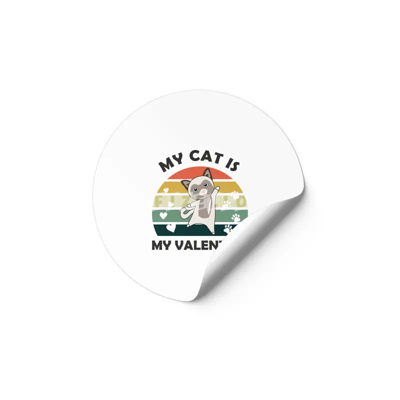 My Cat Is My Valentine Beige Cat Heart Vintage Etiket