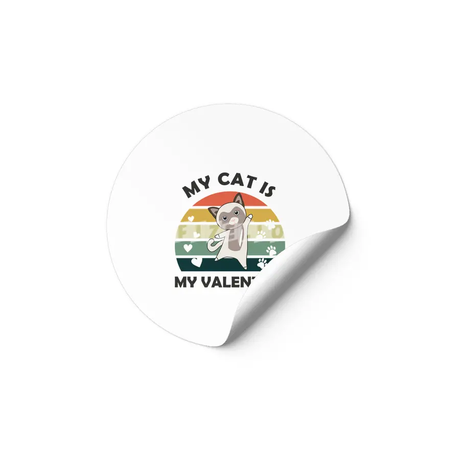 My Cat Is My Valentine Beige Cat Heart Vintage Etiket