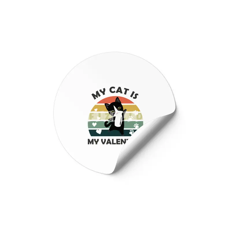 My Cat Is My Valentine Cute Black Cats Heart Etiket