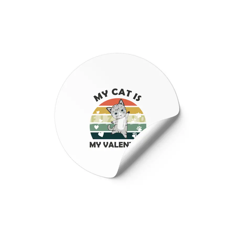 My Cat Is My Valentine Cute Cat Heart Vintage Etiket