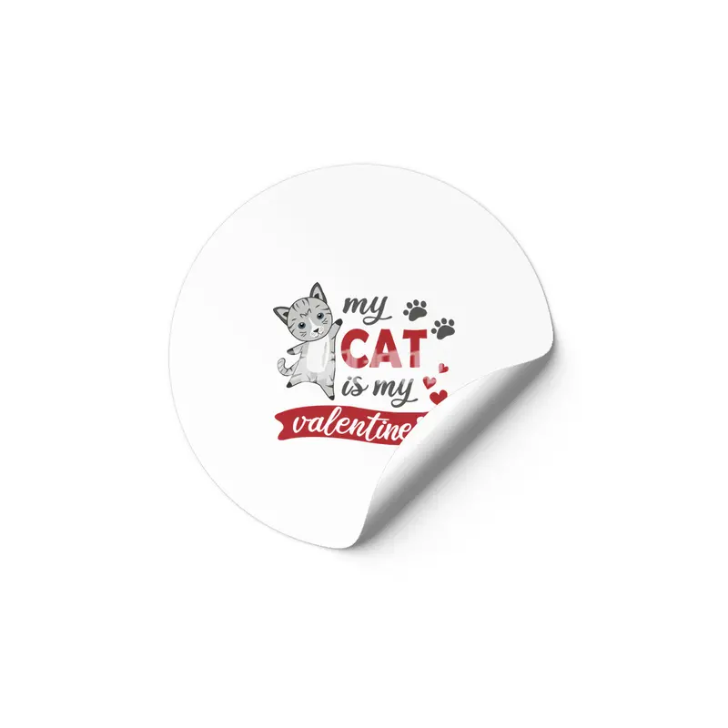 My Cat Is My Valentine Cute Cats Heart Gray Red Etiket