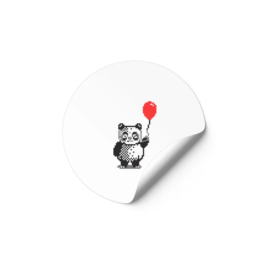Cute panda with a red balloon - pixel art Etiket